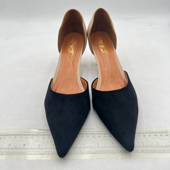 FOWT Black/Apricot Two Tone D'Orsay Kitten Heel Pumps Dressy Slip on Dance Shoes - Picture 3 of 8
